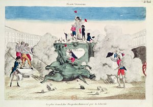 Vrijheid die het standbeeld van de grootste despoot omverwerpt op de Place Vendome op 11 augustus 1792, 1792